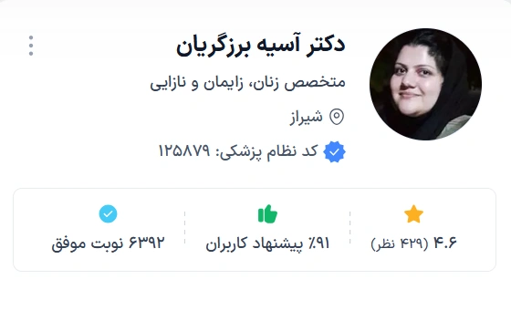 دکتر آسیه برزگریان شیراز از بهترین دکتر زنان شیراز برای سزارین